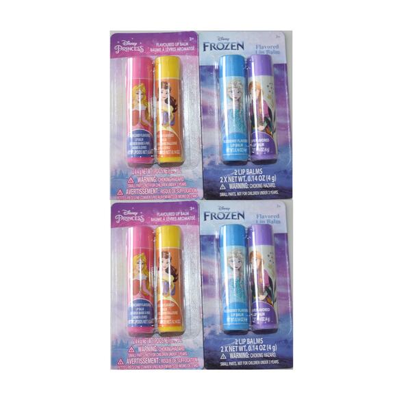 4 - 2 Pack Disney Princess & Frozen Lip Balm Cotton Candy Bubblegum Blueberry - Picture 1 of 1